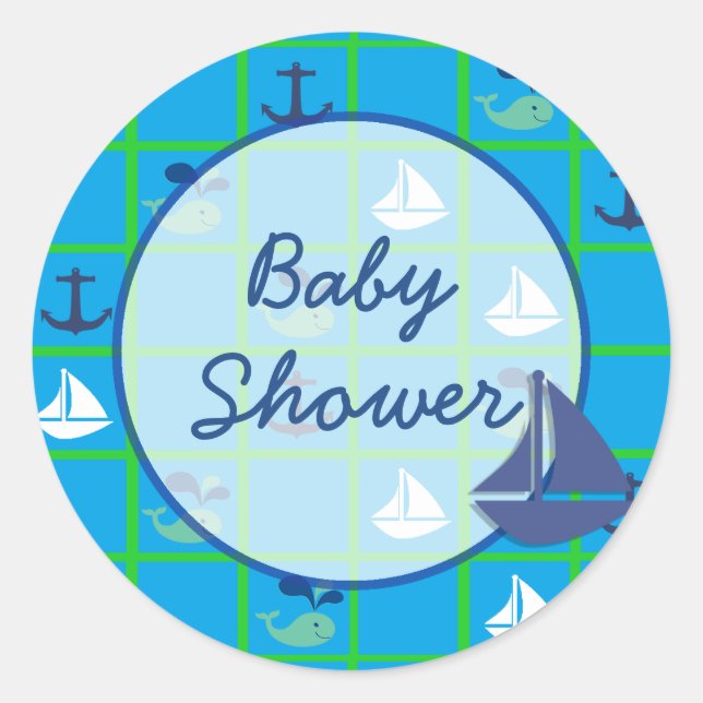 Redonda Pegatina de Baby Shower Nautical (Anverso)