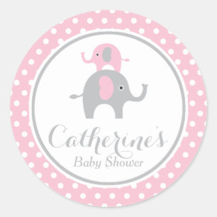 Redonda Pegatina de Baby Shower para elefantes dulces