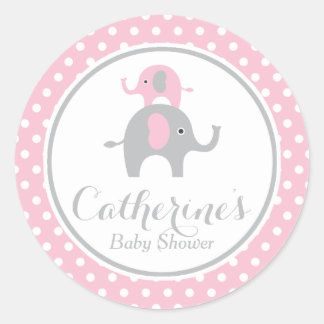 Redonda Pegatina de Baby Shower para elefantes dulces