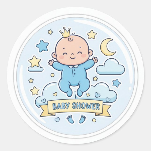 Redonda Pegatina de baby shower para niño (Anverso)