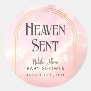 Redonda Pegatina de Baby Shower Pastel Pink Clouds enviado