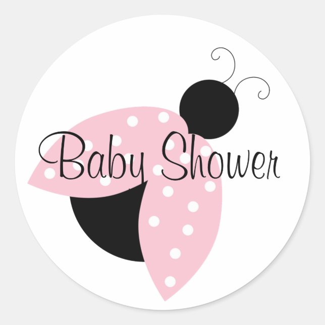 Redonda Pegatina de Baby Shower Pink Ladybug (Anverso)
