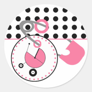 Redonda Pegatina de Baby Shower - Polka Dot & Pin Pink Dia