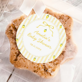 Redonda Pegatina de Baby Shower Rayas de Limón Cítrico Ama