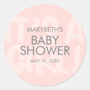 Redonda Pegatina de Baby Shower rosado en graffiti
