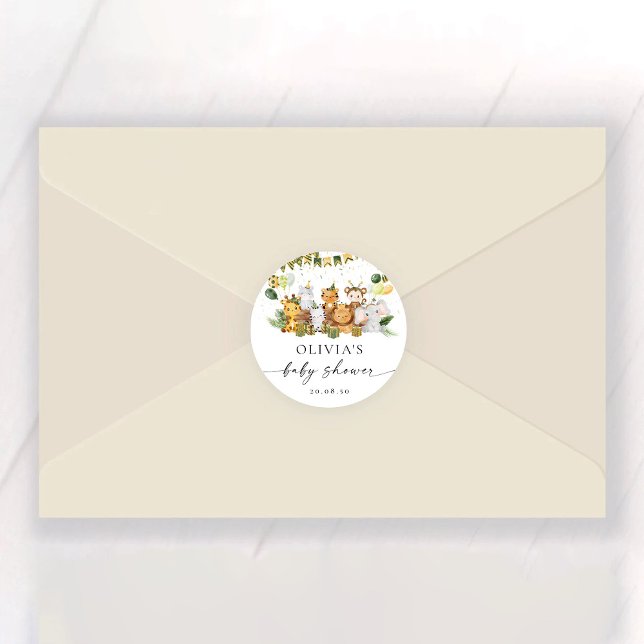 Redonda Pegatina de Baby Shower Safari Animals (Subido por el creador)