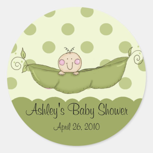 Redonda Pegatina de Baby Shower Sweet Little Pea (Anverso)
