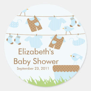 Redonda Pegatina de Baby Shower Twys Boys Clothesline