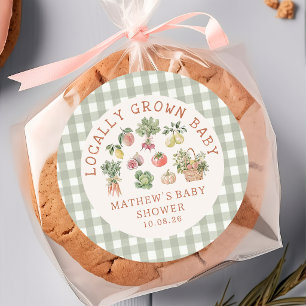 Redonda Pegatina de baby shower verde salvia cultivada loc
