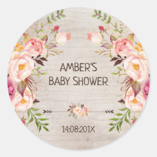 Redonda Pegatina de Baby Shower Watercolor Floral Boho