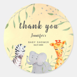 Redonda Pegatina de Baby Shower Wild One Safari Animals