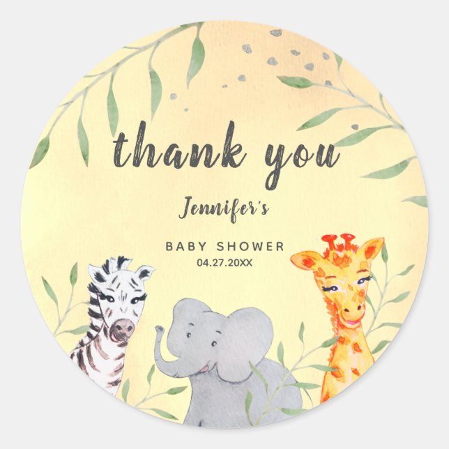 Redonda Pegatina de Baby Shower Wild One Safari Animals (Anverso)