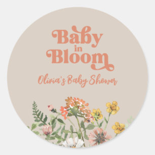 Redonda Pegatina de Baby Shower Wildflower