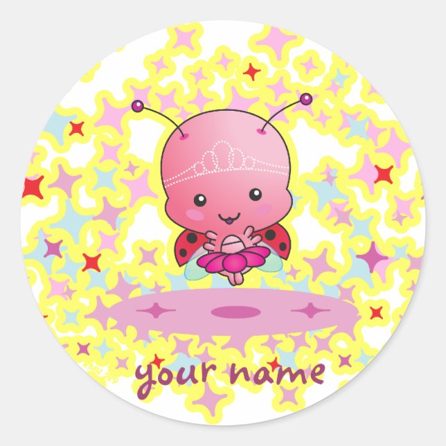 Redonda Pegatina de Ballerina Ladybug Personalizado (Anverso)