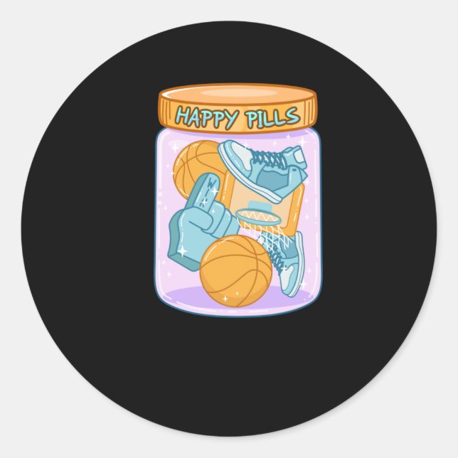 Redonda Pegatina de Baloncesto Happy Pills (Anverso)