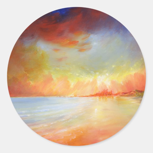 Redonda Pegatina de Bamburgh Beach (Anverso)