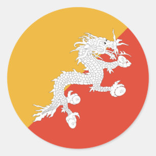 Redonda Pegatina de bandera de Bhutan con efecto ojo de pe