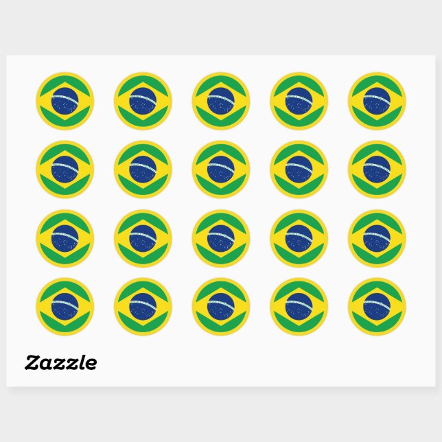 Redonda Pegatina de bandera de Brasil (Hoja)