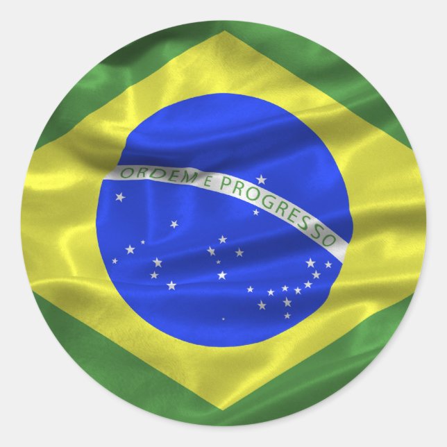 Redonda Pegatina de bandera de Brasil (Anverso)