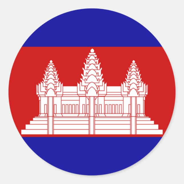 Redonda Pegatina de bandera de Camboya (Anverso)