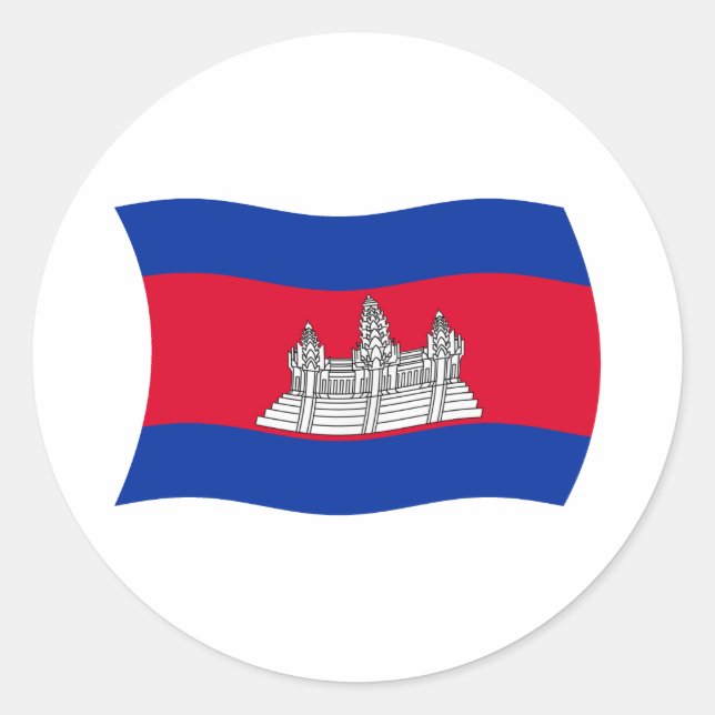 Redonda Pegatina de bandera de Camboya (Anverso)