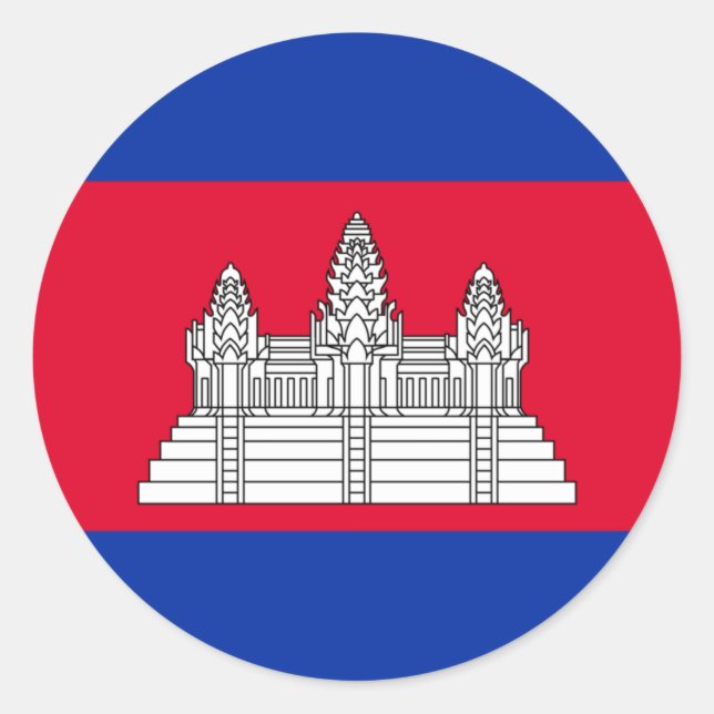 Redonda Pegatina de bandera de Camboya (Anverso)