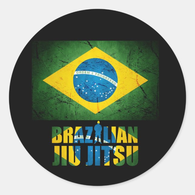 Redonda Pegatina de Bandera de Jiu Jitsu de Brasil (Anverso)
