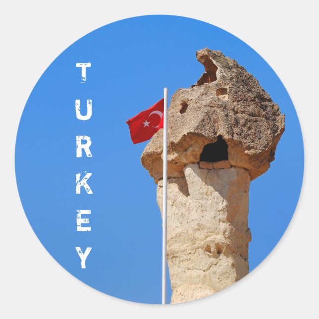 Redonda Pegatina de bandera de Turquía (Anverso)