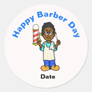 Redonda Pegatina de Barber Day con barberos negros