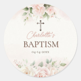Redonda Pegatina de bautismo personalizado - Elegantes ros
