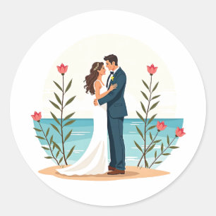 Redonda Pegatina de Beach Wedding Bliss