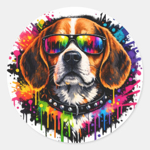 Redonda Pegatina de Beagle Arte de perro con salpicadura
