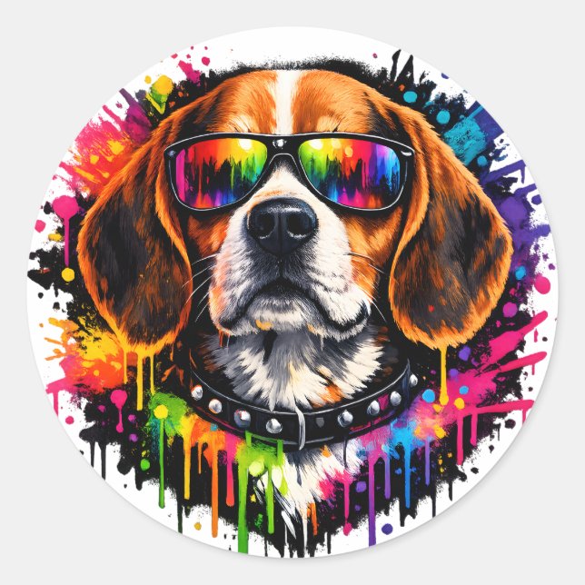 Redonda Pegatina de Beagle | Arte de perro con salpicadura (Anverso)