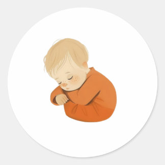 Redonda Pegatina de Bebé Durmiendo – Diseño Cálido de Dibu
