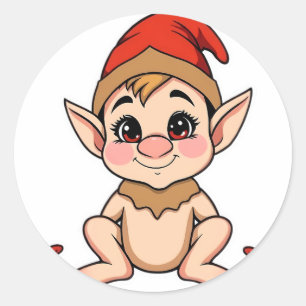 Redonda Pegatina de bebé elfo adorable / Navidad de dibujo
