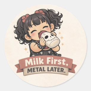 Redonda Pegatina de bebé goth adorable Leche Primero Metal