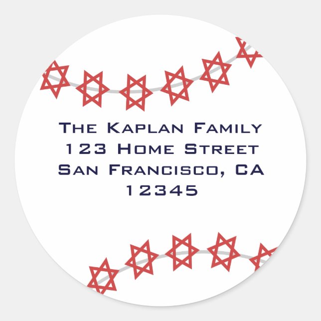 Redonda Pegatina de Béisbol de Estrella Judía (Anverso)