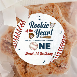 Redonda Pegatina de beisbol de primer cumpleaños de Rookie