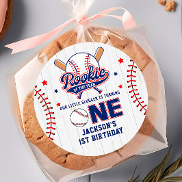 Redonda Pegatina de beisbol de primer cumpleaños de Rookie