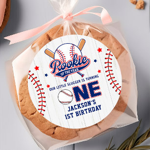 Redonda Pegatina de beisbol de primer cumpleaños de Rookie