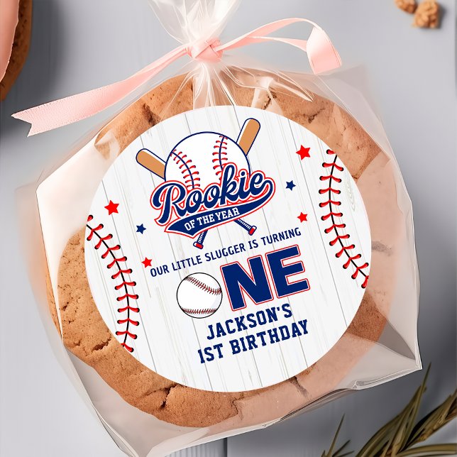 Redonda Pegatina de beisbol de primer cumpleaños de Rookie (Subido por el creador)