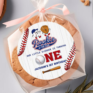 Redonda Pegatina de beisbol de primer cumpleaños de Rookie