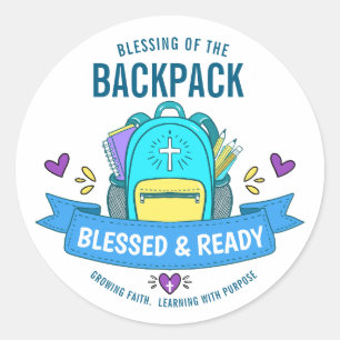 Redonda Pegatina de bendición para mochila 'Bendecido y Li