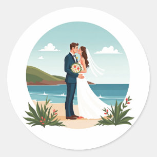 Redonda Pegatina de besos de bodas de playa