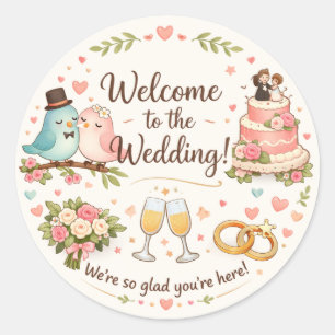 Redonda Pegatina de Bienvenida para Boda con Diseño Floral