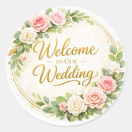 Redonda Pegatina de Bienvenida para Boda con Diseño Floral