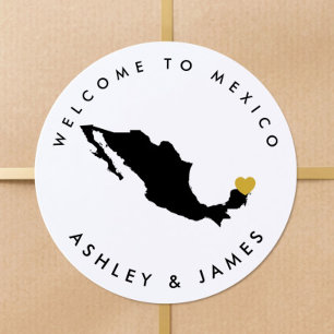 Redonda Pegatina de bienvenida para boda en México para ca
