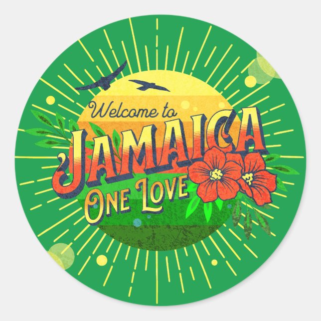 Redonda Pegatina de bienvenida turística de Jamaica (Anverso)