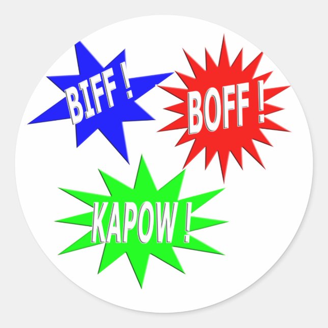 Redonda Pegatina de Biff Boff Kapow (Anverso)