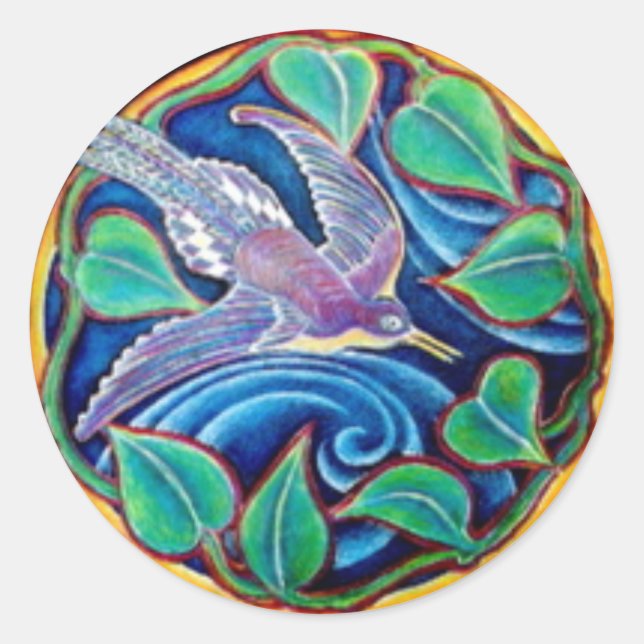 Redonda Pegatina de Bird Mandala (Anverso)